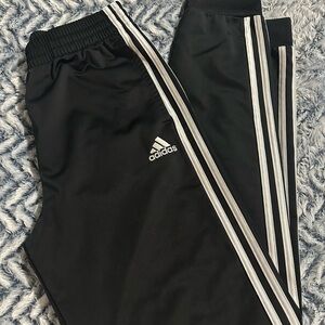 Adidas Kids Black Joggers with White Stripes